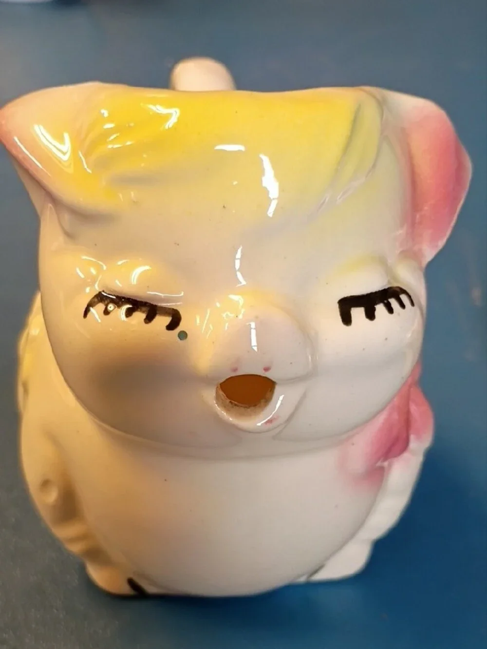 Vintage Smiley Pig Creamer and Sugar Set - Yellow and Pink